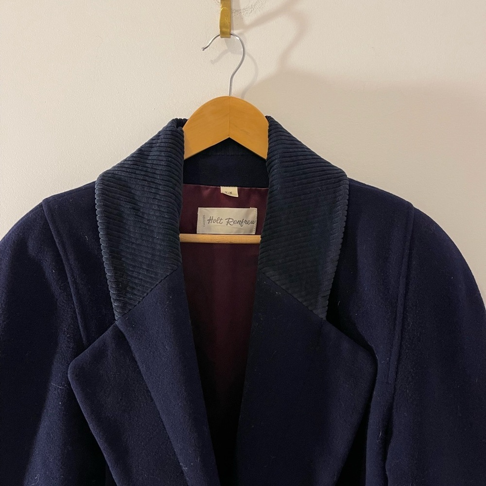 ✨Vintage✨ Holt Renfrew Navy Pea Coat with Corduroy Neckline size 7/8 - Picture 7 of 11